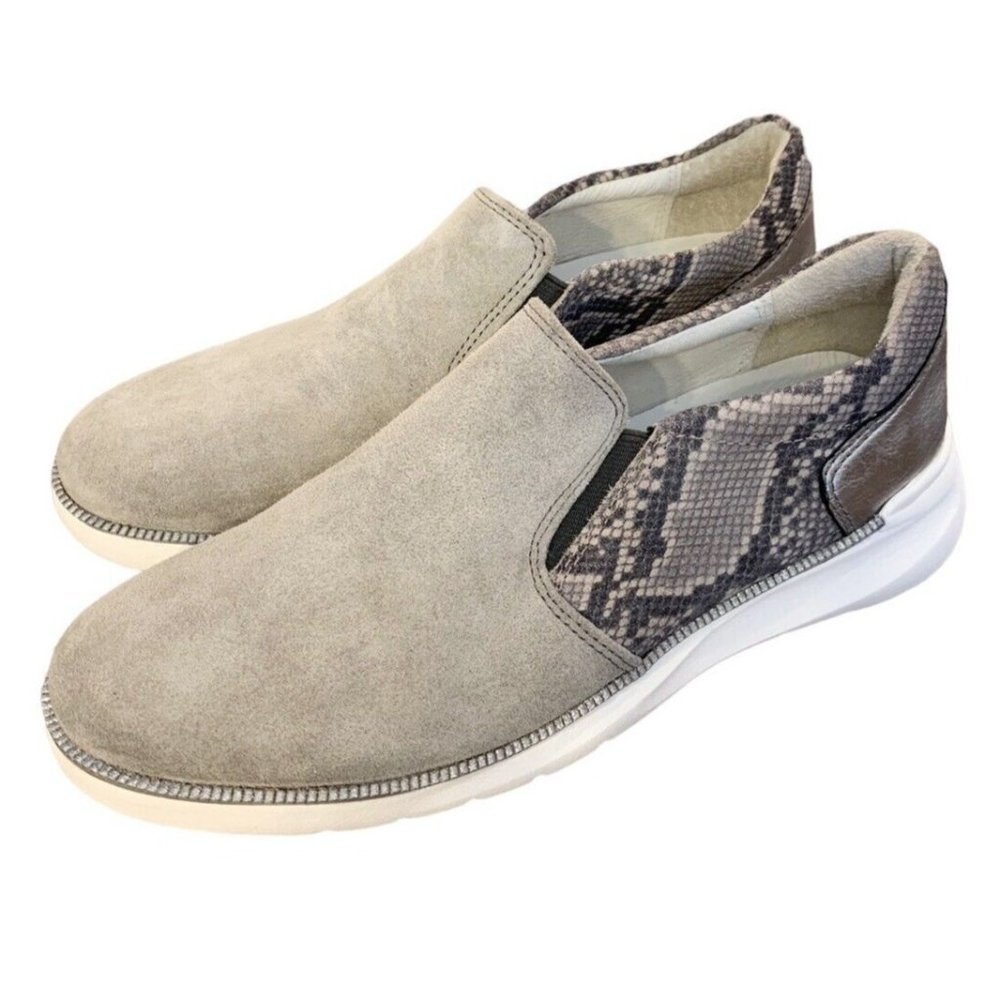 Johnston & Murphy Gray Suede Silver Bronze Snake Print Loafers Women Size 7.5 M